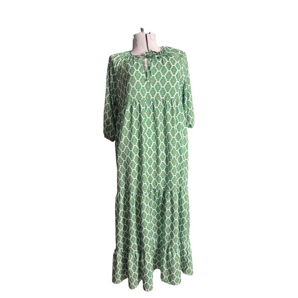 Dresses & Skirts - Green Caftan Moo Moo Tiered Maxi Dress Women's XL Long Sleeve‎ Boho Roper Romp